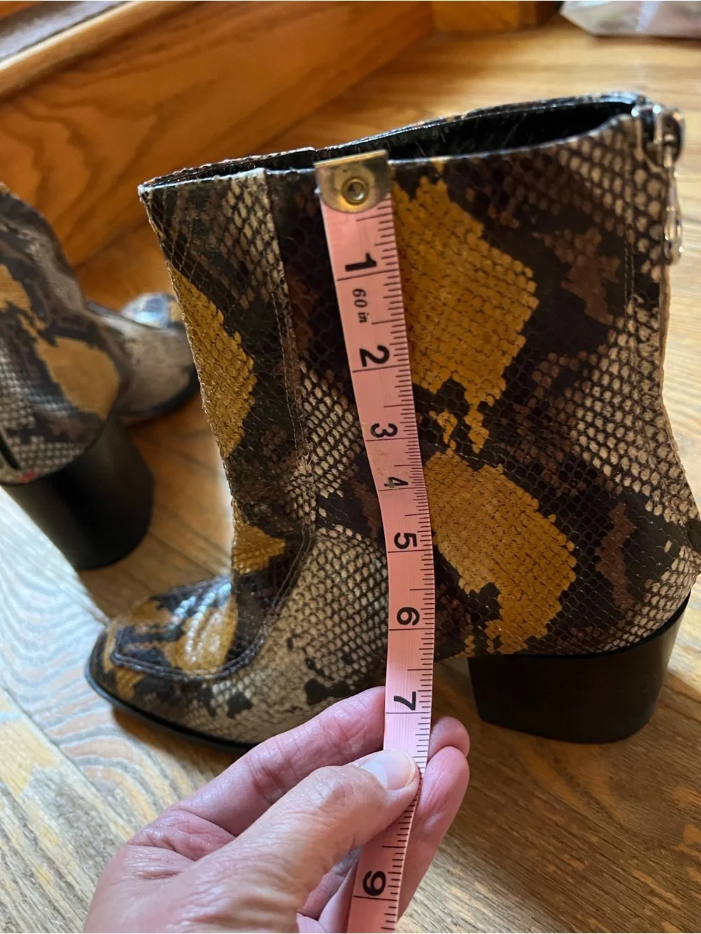 Aeyde Snake-Print Women’s Ankle Boots in brown, black, yellow size 42 or 11 US